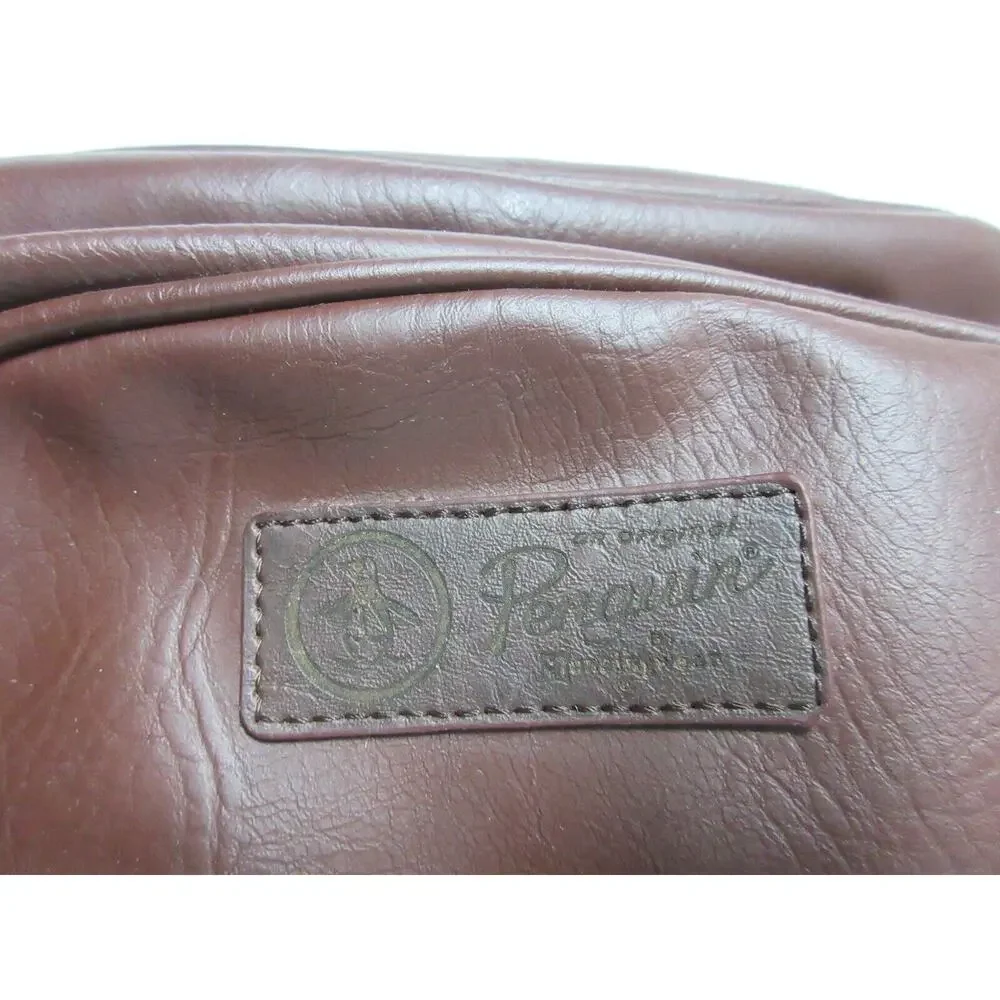 Penguin by Munsingwear Toiletries Travel Bag in Faux Leather Brown Side Handle - Picture 2 of 6